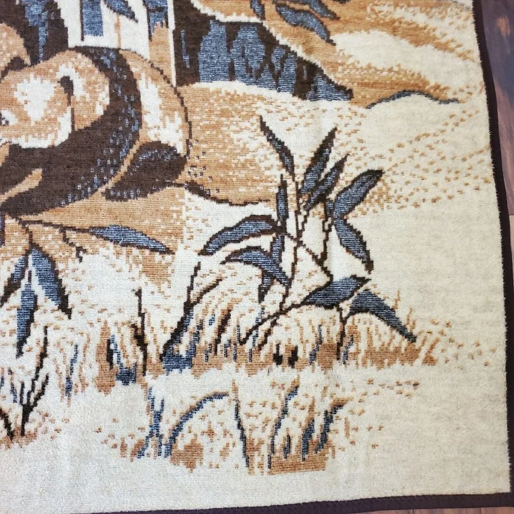 Vintage Brown Reversible‎ Nature Asian Panda Scene Eating Bamboo 60 X 80